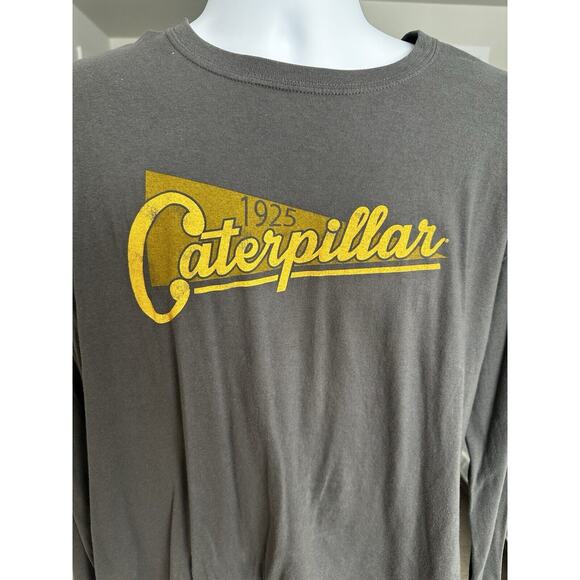 Caterpillar CAT Long Sleeve Graphic Tee Gray Yellow Vintage Style XL Rare - Picture 4 of 6